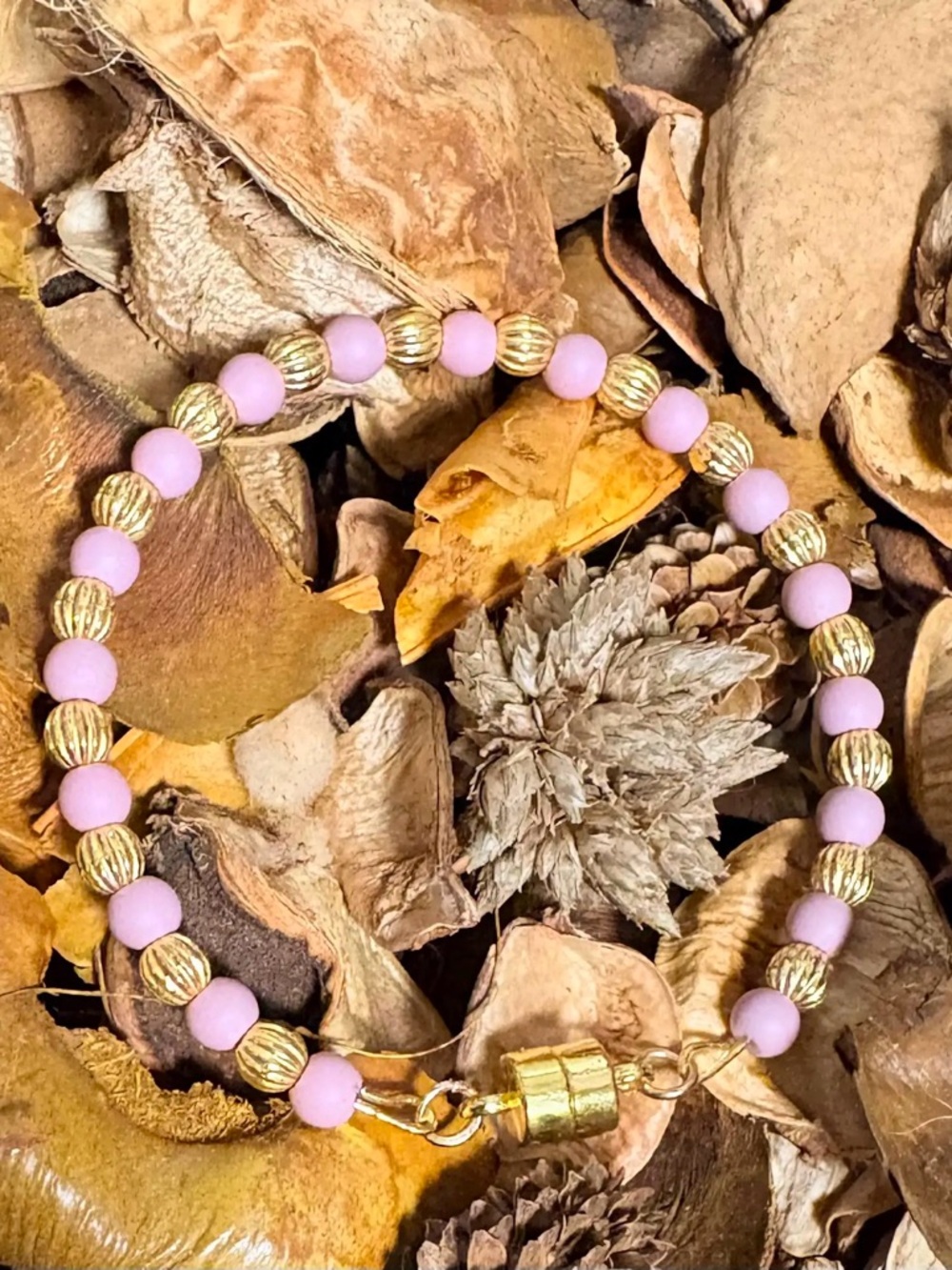Kids Pink and Gold Beaded Bracelet with Magnetic Clasp